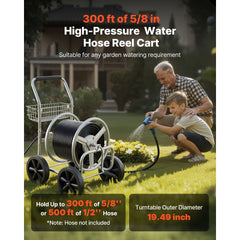 VEVOR Hose Reel Cart, Hold Up to 300 ft of 5/8'' Hose, Garden Water Hose Carts Mobile Tools with 4 Wheels, Heavy Duty