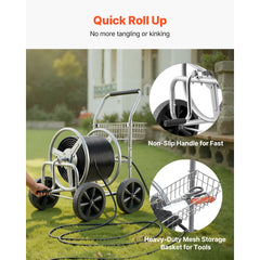 VEVOR Hose Reel Cart, Hold Up to 300 ft of 5/8'' Hose, Garden Water Hose Carts Mobile Tools with 4 Wheels, Heavy Duty