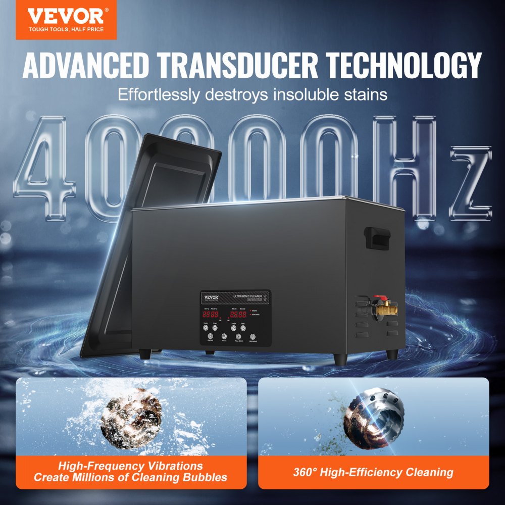 VEVOR 30L Ultrasonic Cleaner, 600W Digital Ultrasonic Cleaning Machine with Upgraded Degassing and Gentle Mode, 40kHz
