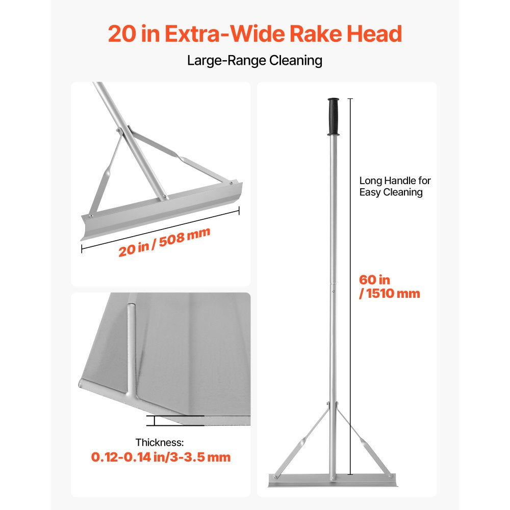 VEVOR Landscape Rake, 60 inch Handle 20 inch Wide Head, Large Heavy Duty Aluminum Landscaping Level, Asphalt Rake Tool