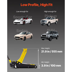 VEVOR Low Profile Floor Jack, 4 Ton (8818 lbs) Capacity, Steel Racing Floor Jack with Dual Pistons Quick Lift Pump