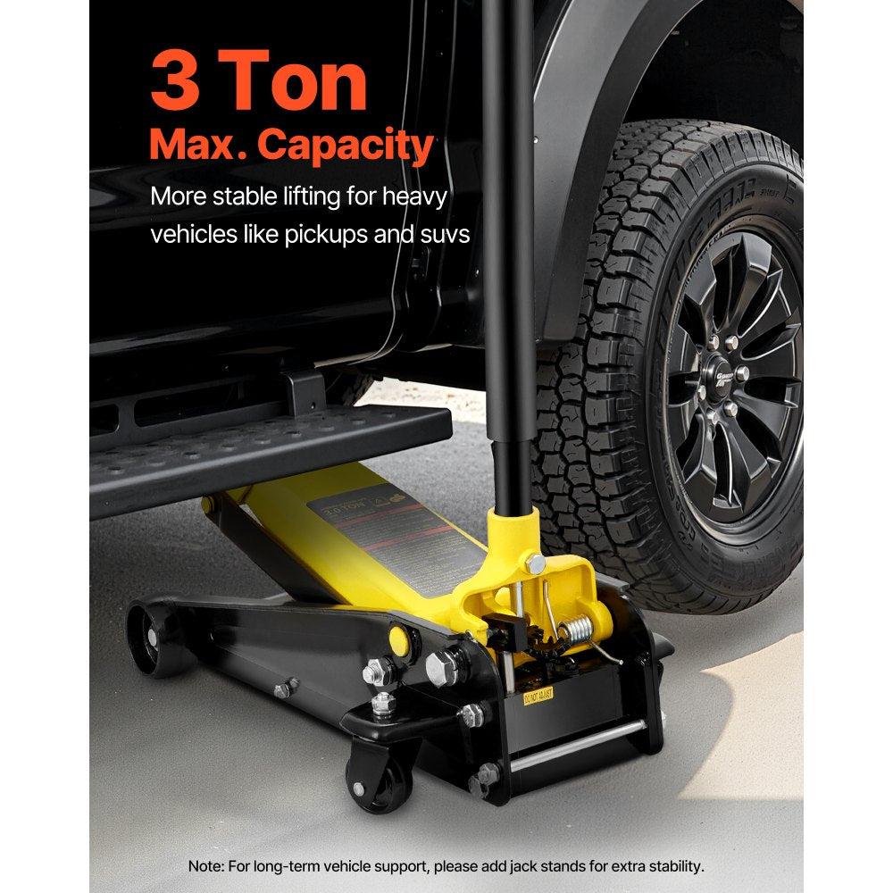 VEVOR Floor Jack, 3 Ton Low Profile Floor Jack, Heavy-duty Steel Racing Floor Jack with Single Piston Quick Lift Pump