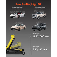 VEVOR Floor Jack, 3 Ton Low Profile Floor Jack, Heavy-duty Steel Racing Floor Jack with Single Piston Quick Lift Pump