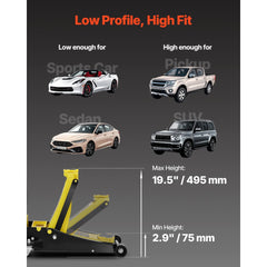 VEVOR Floor Jack, 3 Ton Low Profile Floor Jack, Heavy-duty Steel Racing Floor Jack with Dual Pistons Quick Lift Pump
