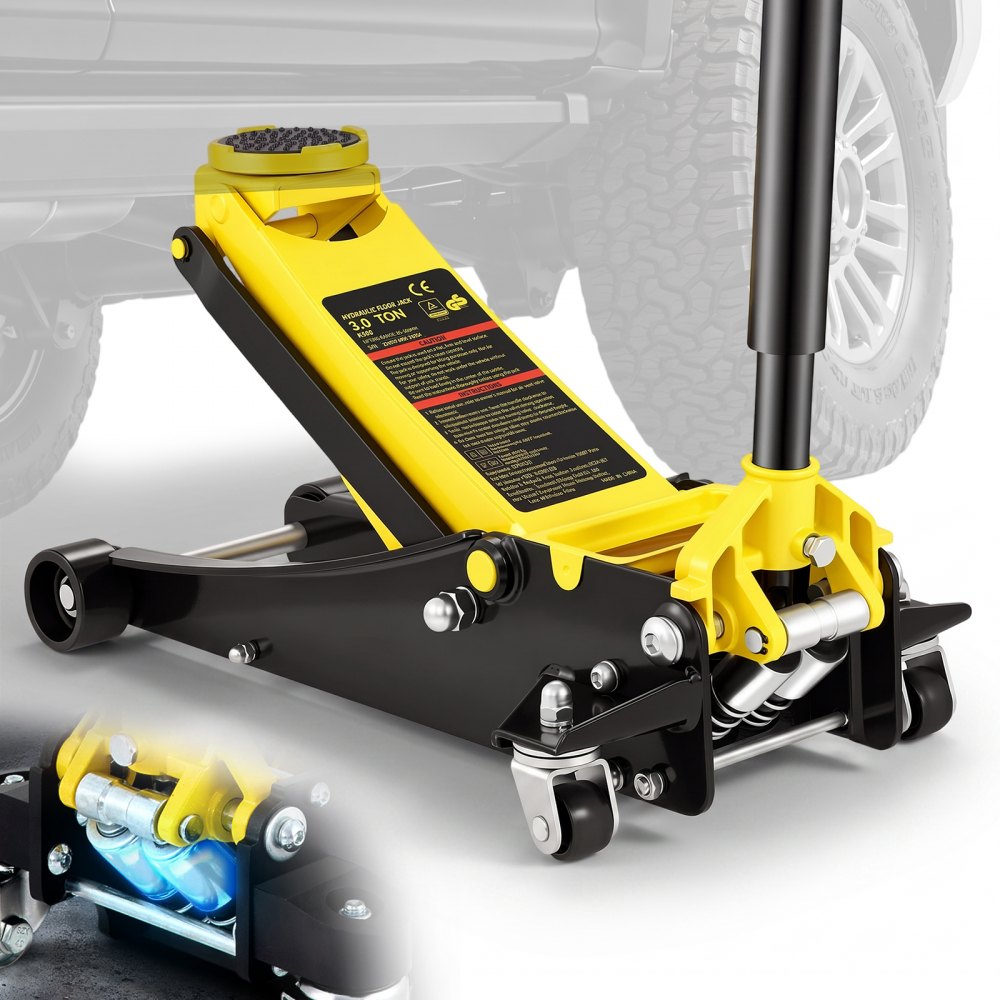 VEVOR Floor Jack, 3 Ton Low Profile Floor Jack, Heavy-duty Steel Racing Floor Jack with Dual Pistons Quick Lift Pump