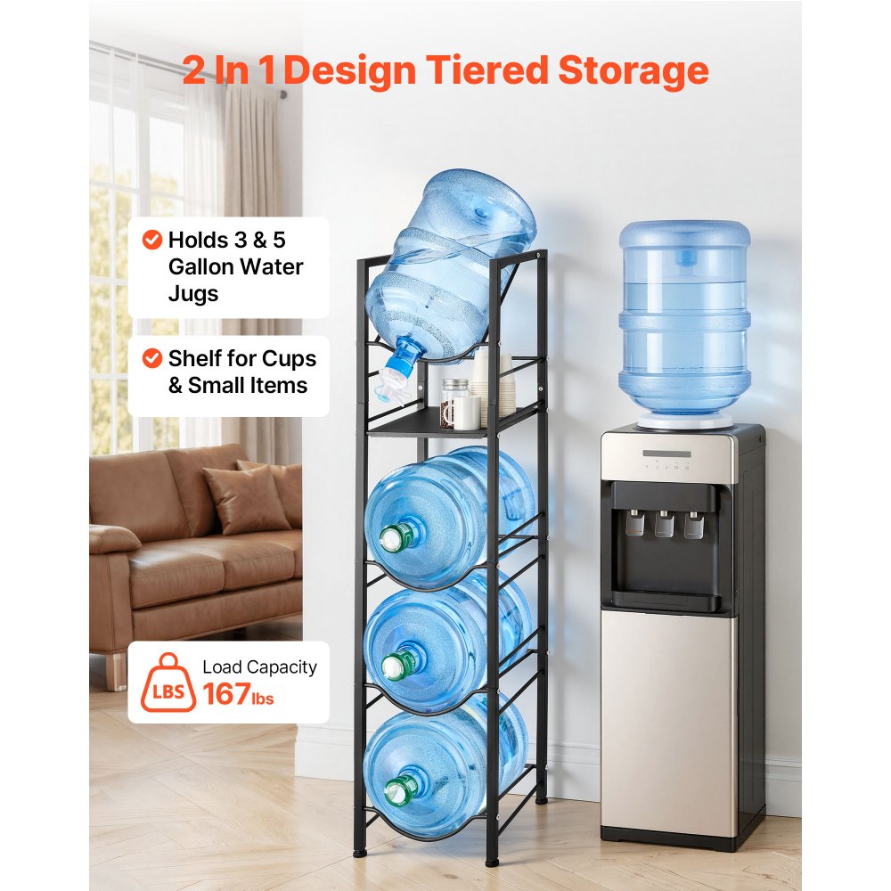 VEVOR Water Jug Holder, 5 Tiers 3 and 5 Gallon Water Bottle Holder for 4 Bottles, Heavy Duty Jug Rack Organizer with