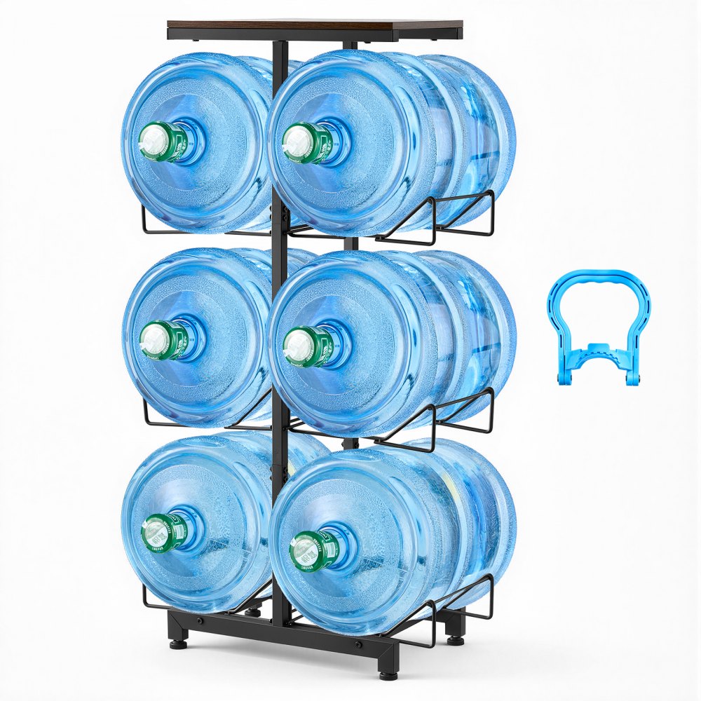 VEVOR Water Jug Holder, 4 Tiers Double Rows 3 and 5 Gallon Water Bottle Holder for 6 Bottles, Heavy Duty Jug Rack