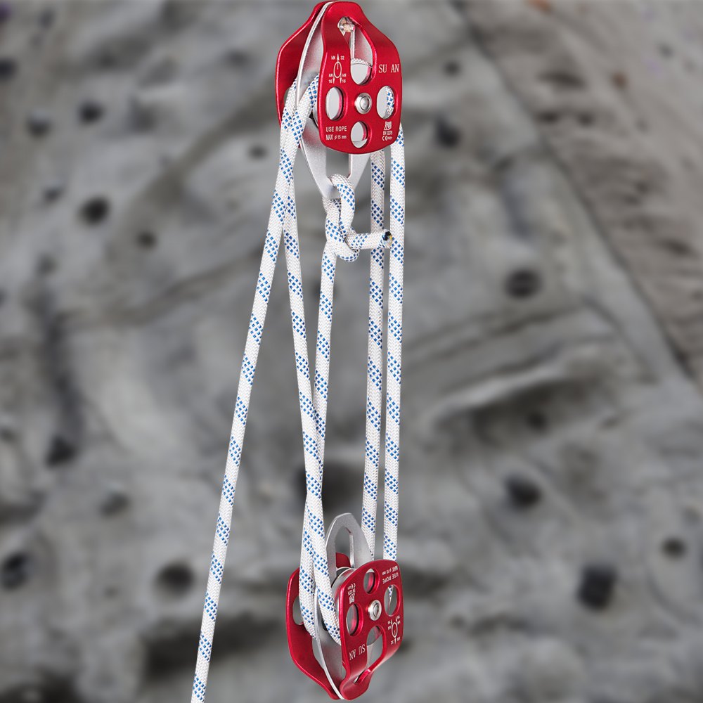Twin Sheave Block and Tackle 0.43-0.5Inch 100-200Ft Twin Sheave Block with Braid Rope 30-35KN 6600-7705LBS Double