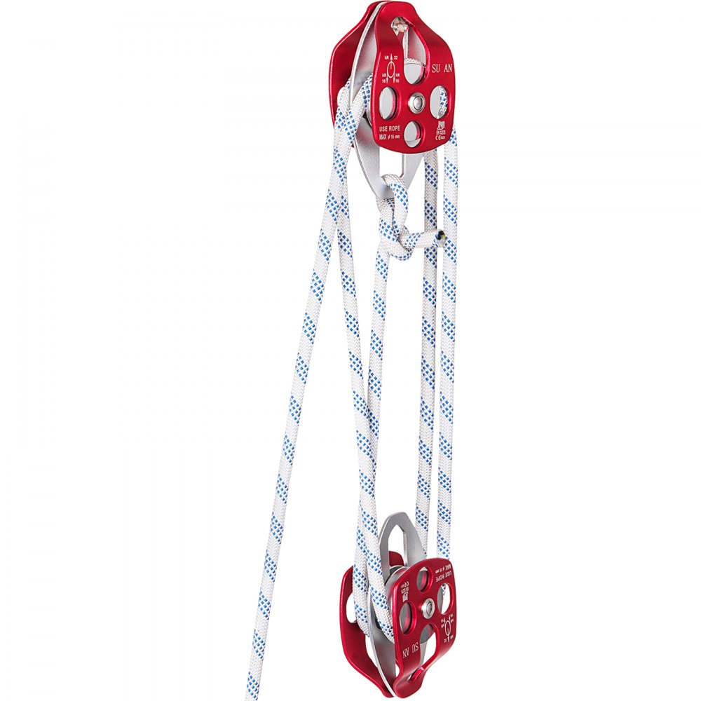 Twin Sheave Block and Tackle 0.43-0.5Inch 100-200Ft Twin Sheave Block with Braid Rope 30-35KN 6600-7705LBS Double