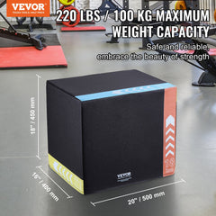 VEVOR 3 in 1 Plyometric Jump Box, 20/18/16 Inch Cotton Plyo Box, Platform & Jumping Agility Box, Anti-Slip Fitness