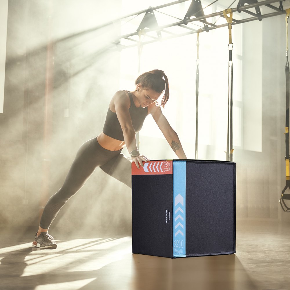 VEVOR 3 in 1 Plyometric Jump Box, 20/18/16 Inch Cotton Plyo Box, Platform & Jumping Agility Box, Anti-Slip Fitness