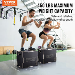 VEVOR 3 in 1 Plyometric Jump Box, 24/20/16 Inch Wooden Plyo Box, Platform & Jumping Agility Box, Anti-Slip Fitness