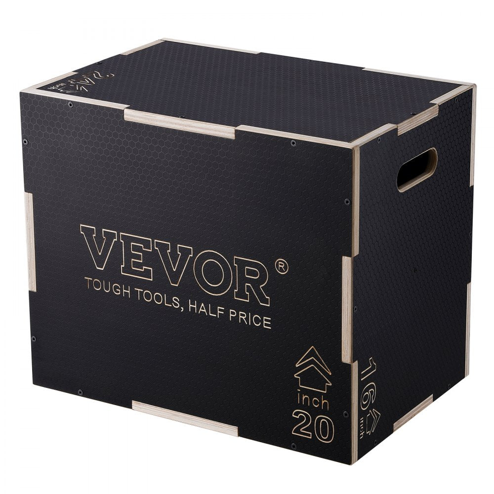VEVOR 3 in 1 Plyometric Jump Box, 24/20/16 Inch Wooden Plyo Box, Platform & Jumping Agility Box, Anti-Slip Fitness
