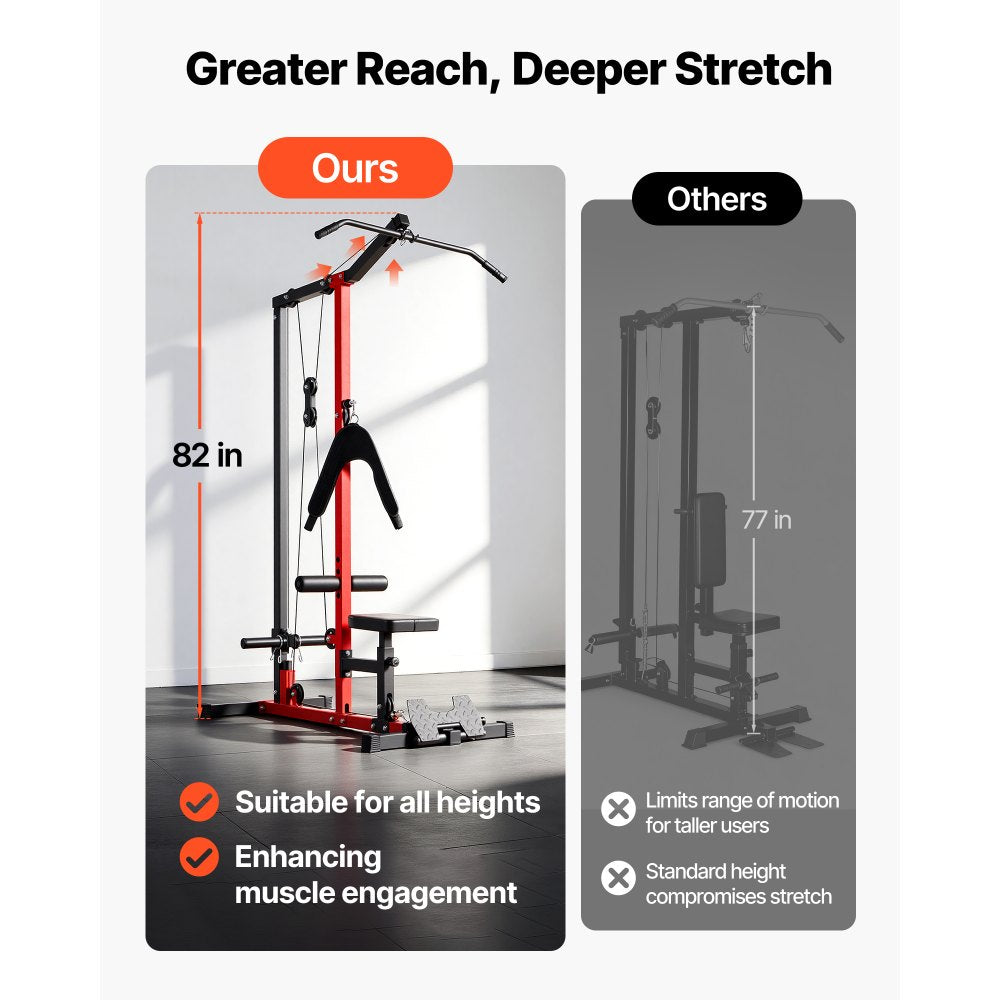 VEVOR LAT Pull Down Machine, 3-in-1 Row Cable Machine, Cable Machines Home Gym with 3-Level Adjustable Seat, 4-Level