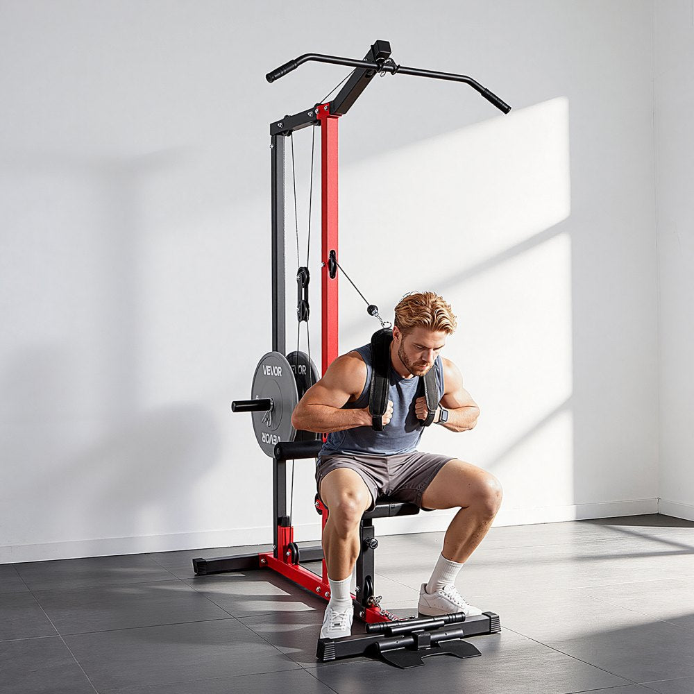 VEVOR LAT Pull Down Machine, 3-in-1 Row Cable Machine, Cable Machines Home Gym with 3-Level Adjustable Seat, 4-Level