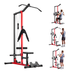 VEVOR LAT Pull Down Machine, 3-in-1 Row Cable Machine, Cable Machines Home Gym with 3-Level Adjustable Seat, 4-Level
