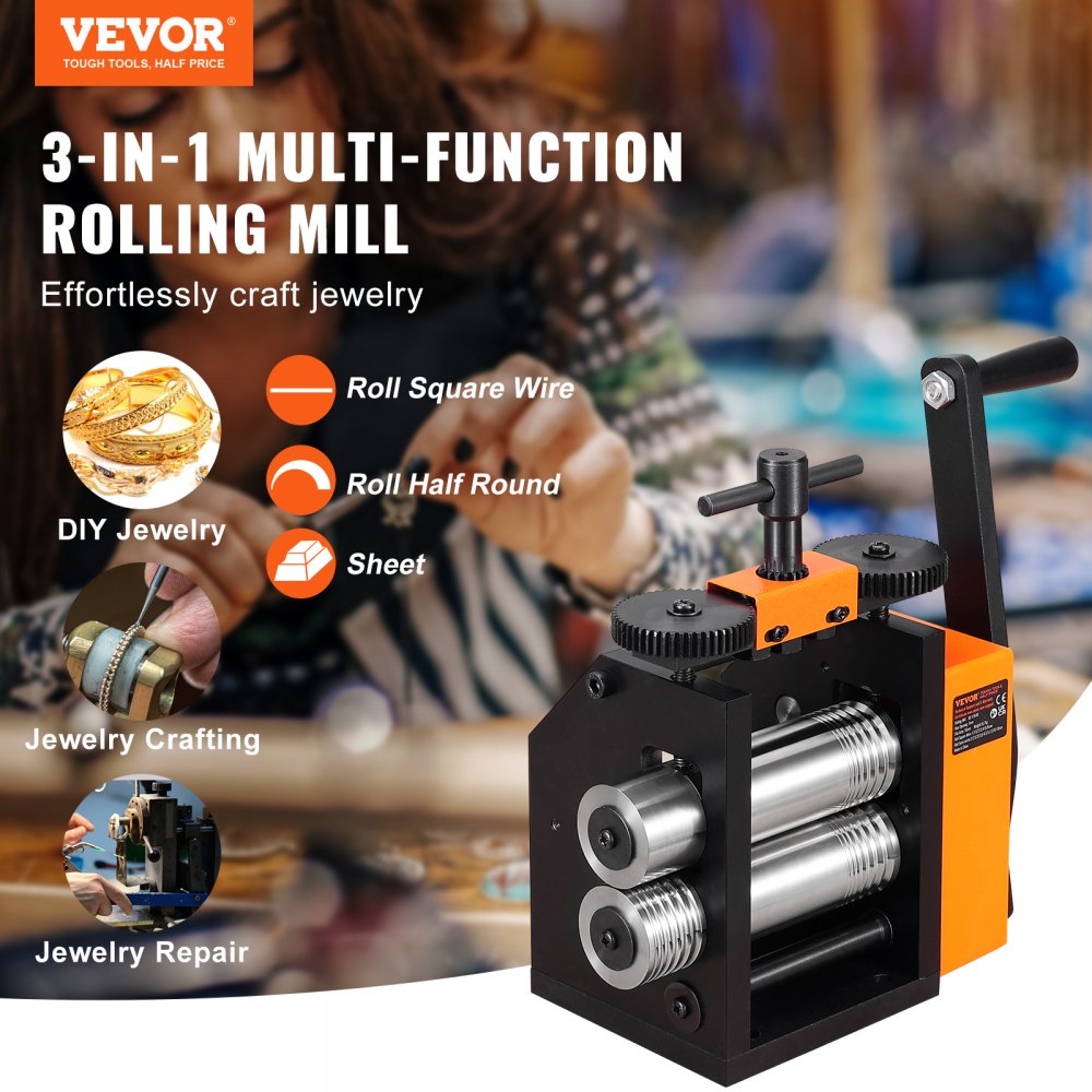 VEVOR Rolling Mill, 3"/76 mm Jewelry Rolling Mill Machine, 1: 2 Gear Ratio, 3-in-1 Multi-function Rolling Mill, 0.1-7mm