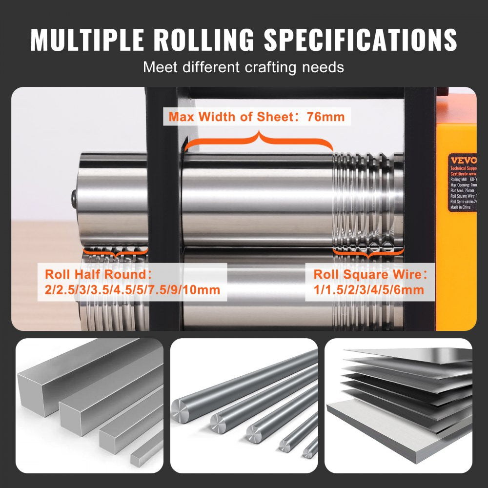VEVOR Rolling Mill, 3"/76 mm Jewelry Rolling Mill Machine, 1: 2 Gear Ratio, 3-in-1 Multi-function Rolling Mill, 0.1-7mm