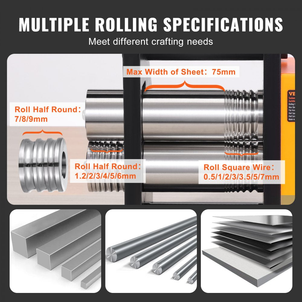 VEVOR Rolling Mill, 2.95"/75 mm Jewelry Rolling Mill Machine, 1: 2 Gear Ratio, 3-in-1 Multi-function Rolling Mill