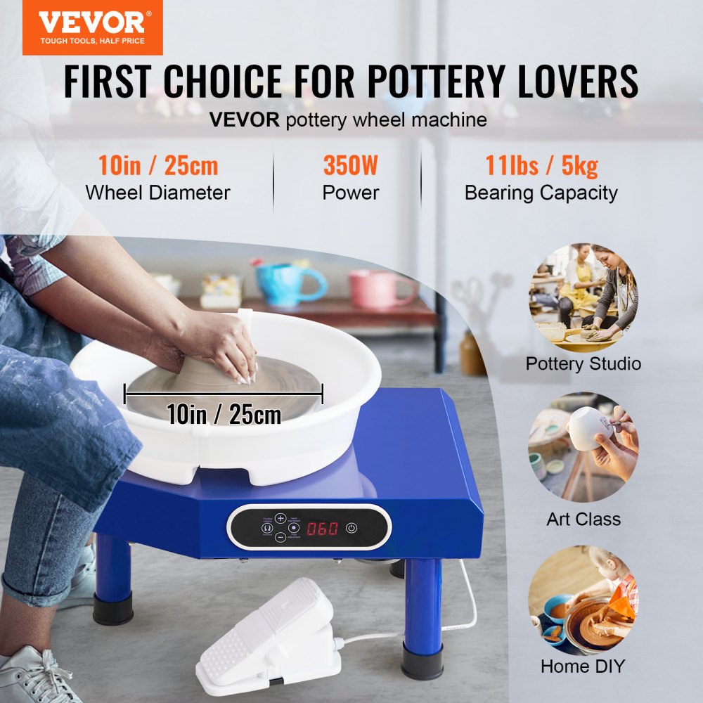 VEVOR Pottery Wheel, 10 in Ceramic Wheel Forming Machine, 60-300 RPM Adjustable Speed with Foot Pedal, ABS Detachable