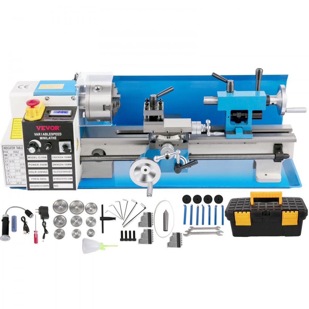 VEVOR Compact Metal Lathe, 7"x14", Desktop Metalworking Lathe, 550W, Adjustable Speed up to 2250 RPM, Includes 3-jaw