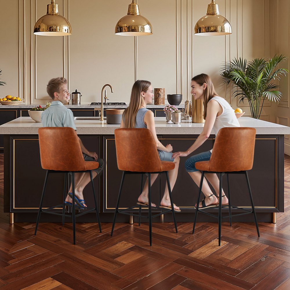 VEVOR Bar Stool Set of 3, 27 inch Counter Height Swivel Stools, Modern PU Leather Counter Barstool with Backrest and