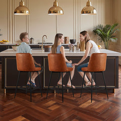 VEVOR Bar Stool Set of 3, 27 inch Counter Height Swivel Stools, Modern PU Leather Counter Barstool with Backrest and