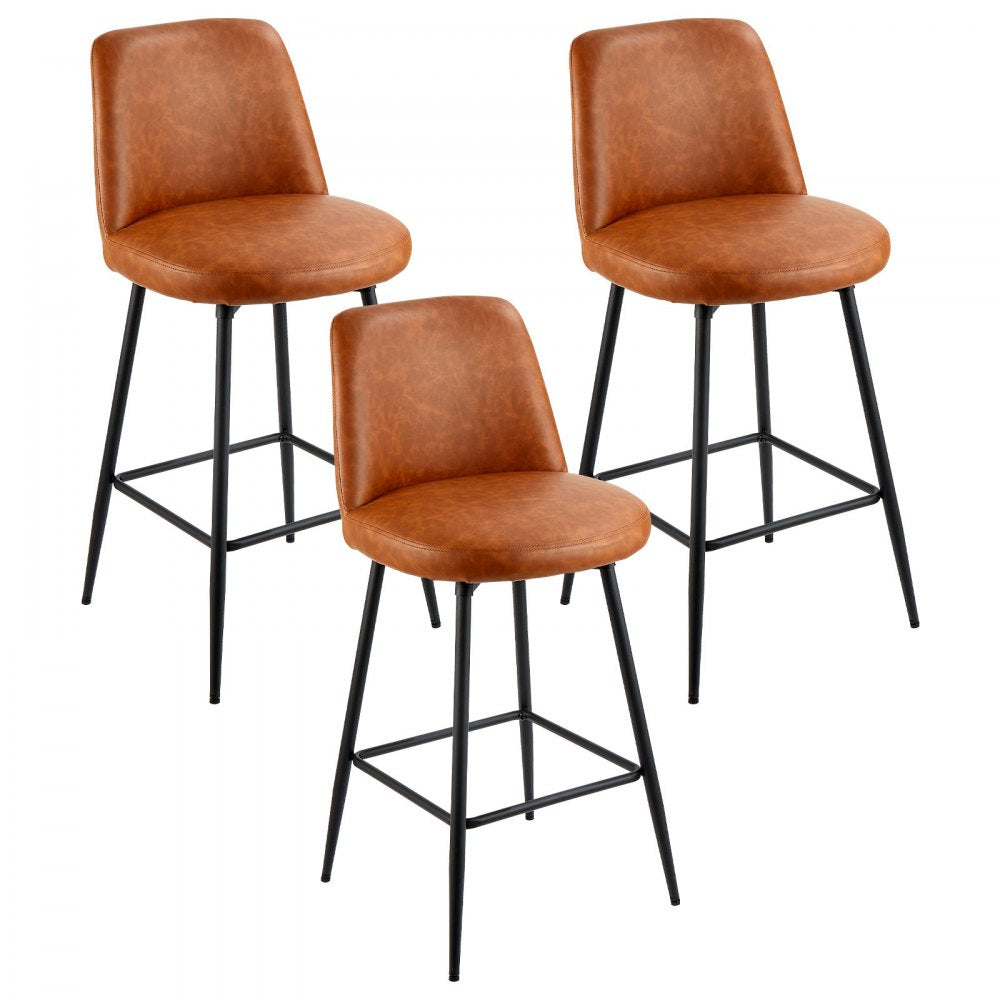 VEVOR Bar Stool Set of 3, 27 inch Counter Height Swivel Stools, Modern PU Leather Counter Barstool with Backrest and