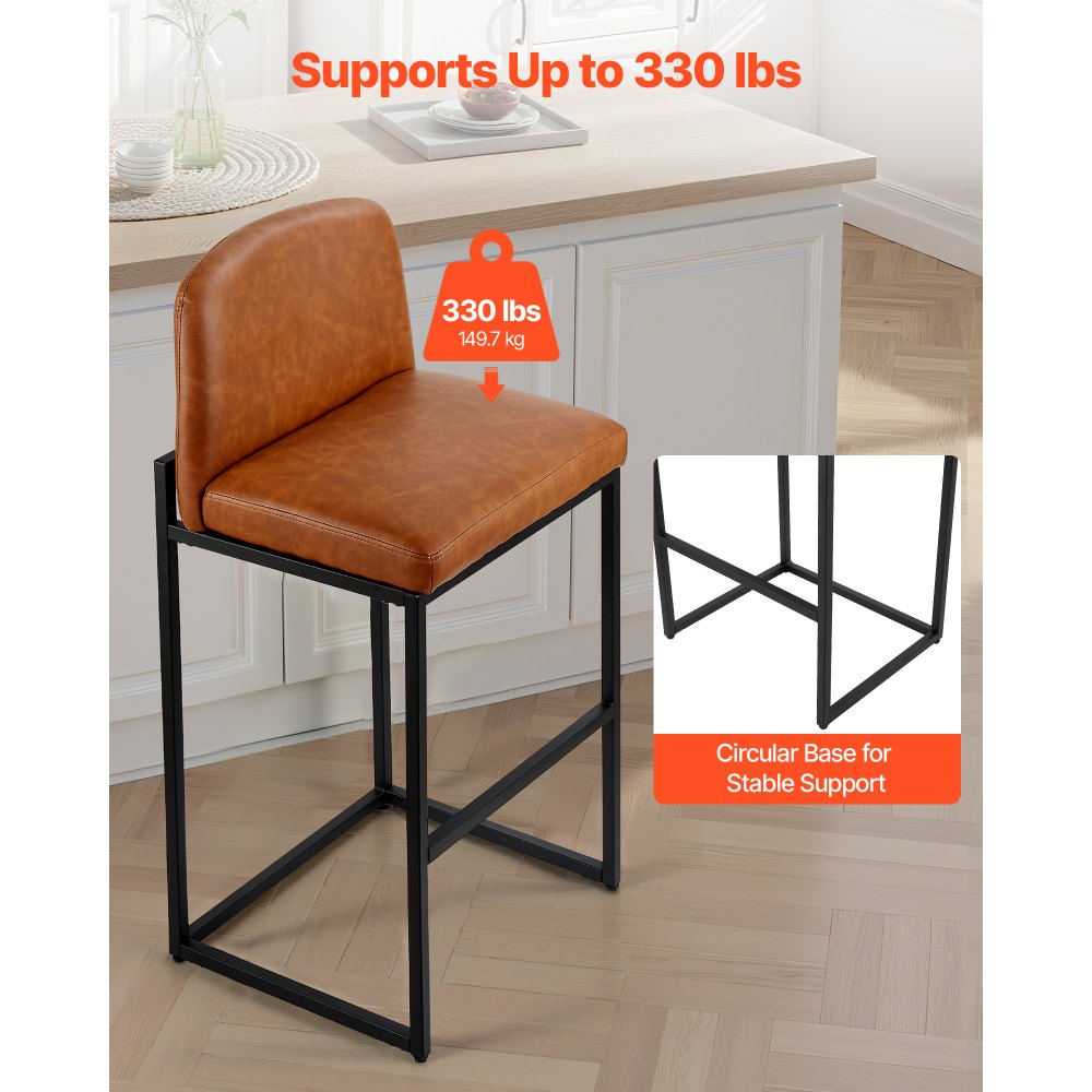 VEVOR Bar Stool Set of 4, 27 inch Counter Height Stools, Modern PU Leather Counter Barstool with Backrest, Metal Legs