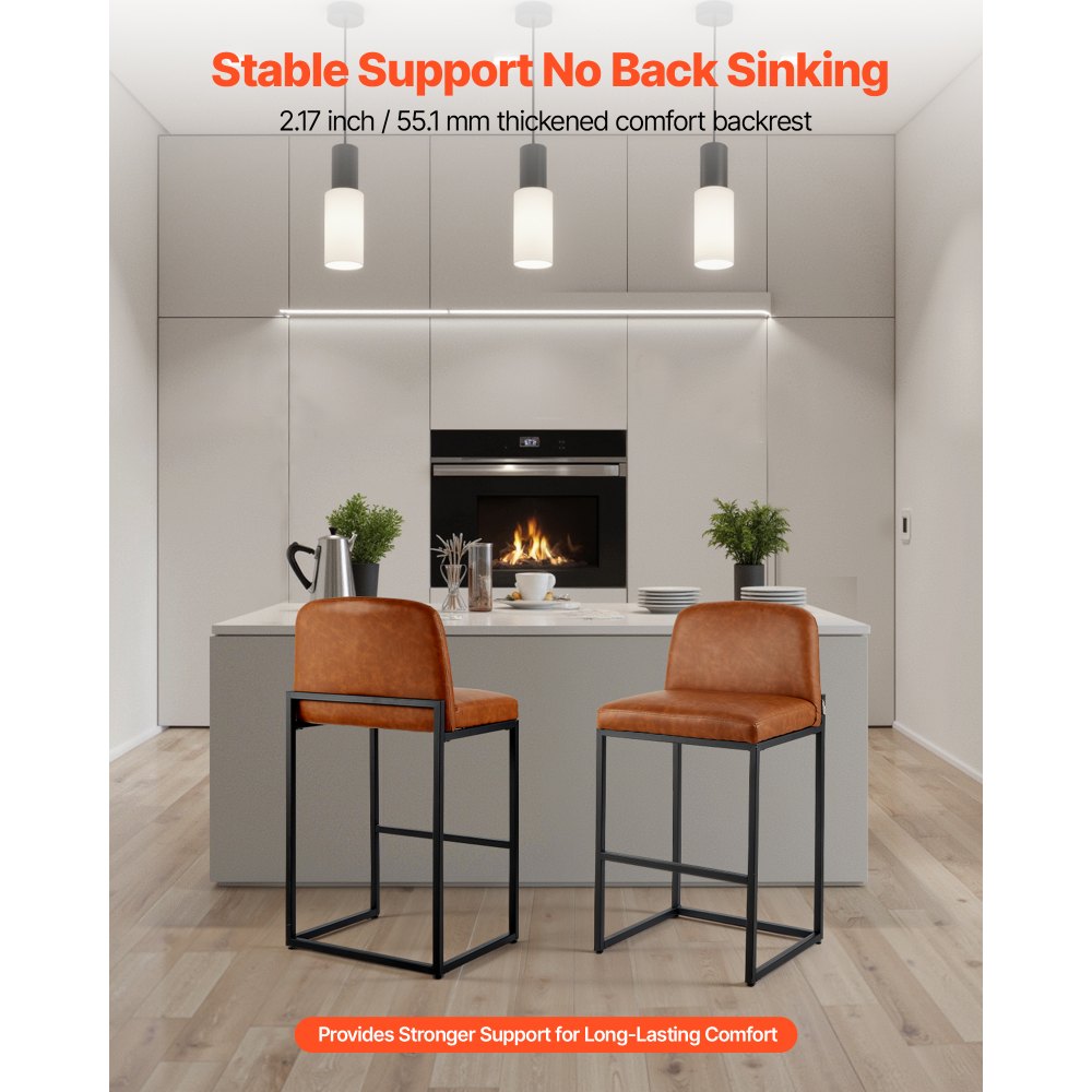 VEVOR Bar Stool Set of 4, 27 inch Counter Height Stools, Modern PU Leather Counter Barstool with Backrest, Metal Legs