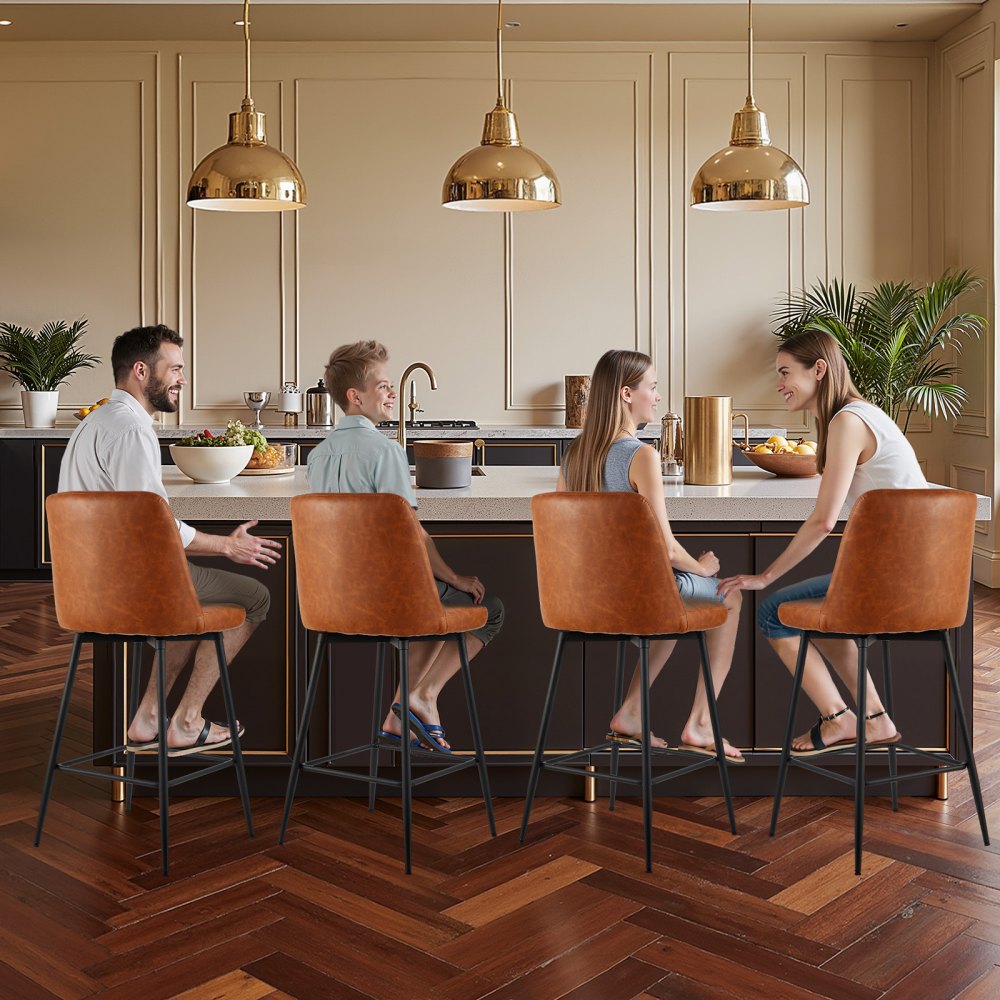 VEVOR Bar Stool Set of 4, 27 inch Counter Height Stools, Modern PU Leather Counter Barstool with Backrest, Metal Legs