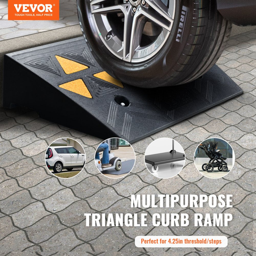 VEVOR Rubber Curb Ramp 4.25" Rise Height Sidewalk Curb Ramp, 11.8" Width 19.7" Length Driveway Ramp for Curb, 15T Heavy