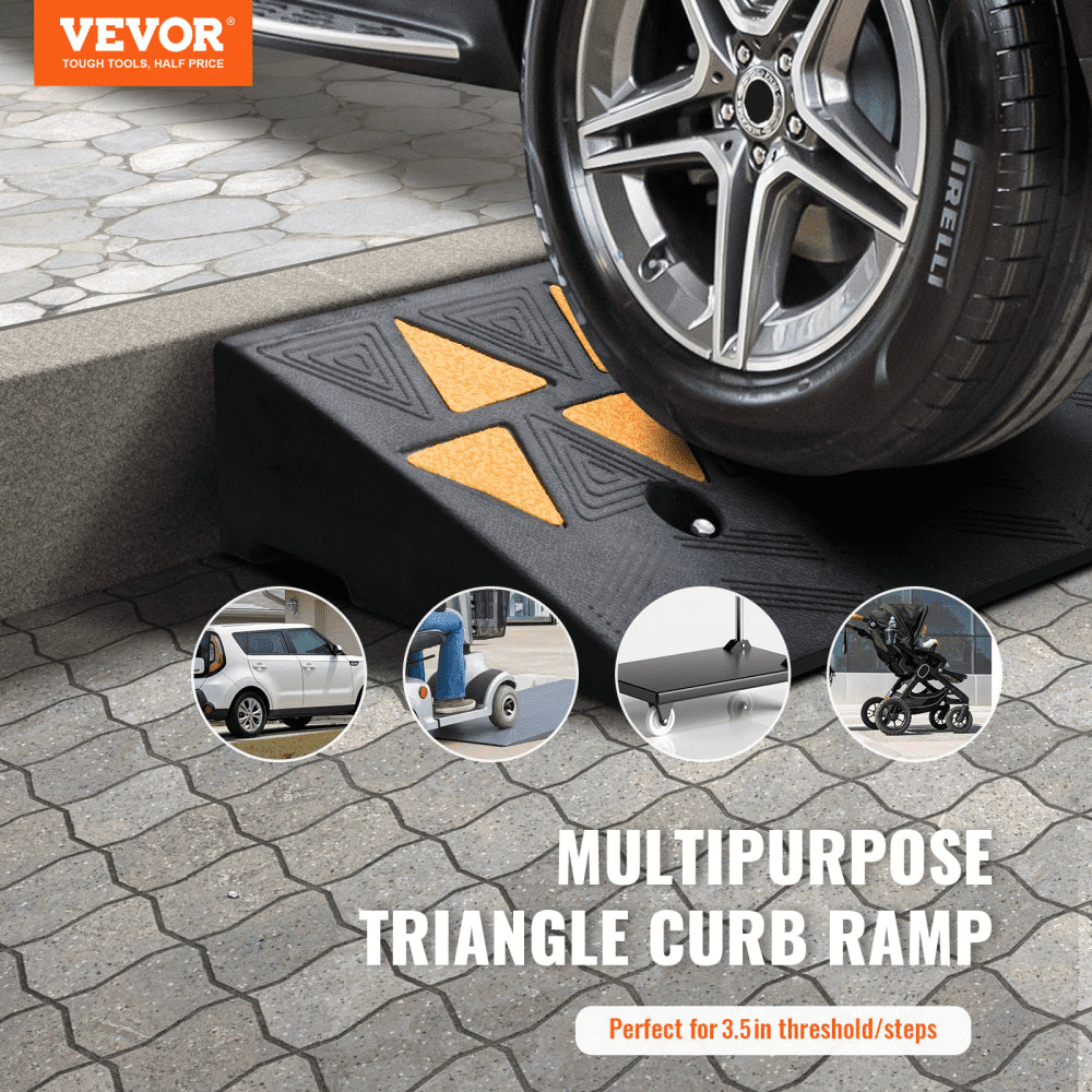 VEVOR Rubber Curb Ramp 3.7" Rise Height Sidewalk Curb Ramp, 10" Width 39.4" Length Driveway Ramp for Curb, 15T Heavy
