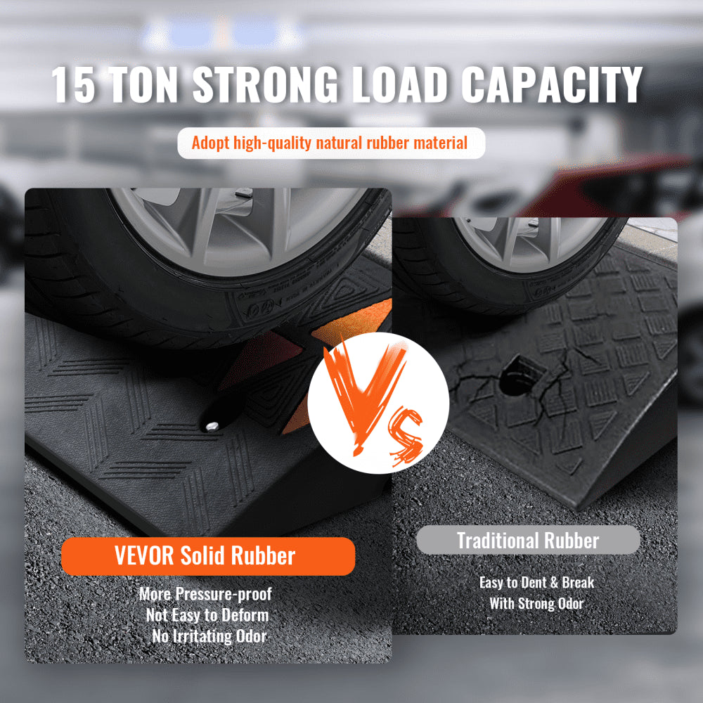 VEVOR Rubber Curb Ramp 3.7" Rise Height Sidewalk Curb Ramp, 10" Width 39.4" Length Driveway Ramp for Curb, 15T Heavy