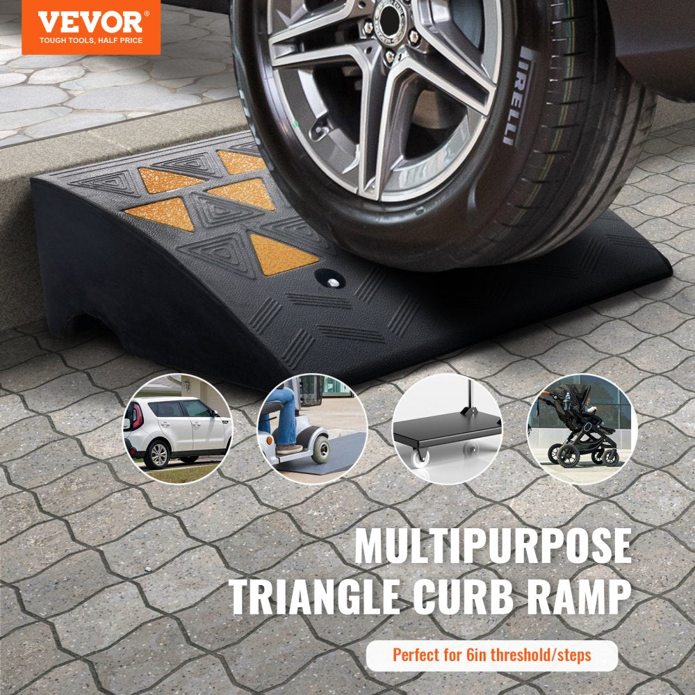 VEVOR Rubber Curb Ramp 2 Pack, 6" Rise Height Heavy-Duty 33069 lbs/15 T Capacity Threshold Ramps, Driveway Ramps with