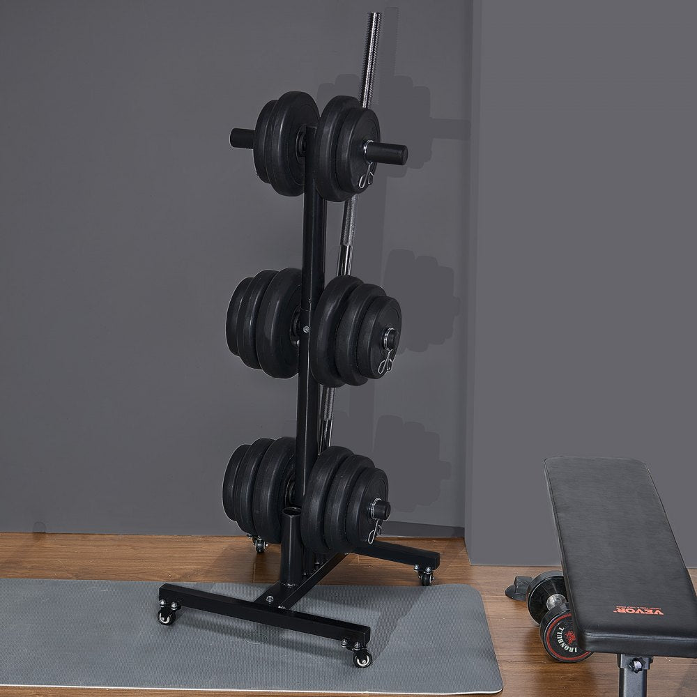 VEVOR Weight Plate Rack, Vertical Weight Plate Tree for 2-Inch Weight Plates, Standard Weight Plate Tree with Wheels