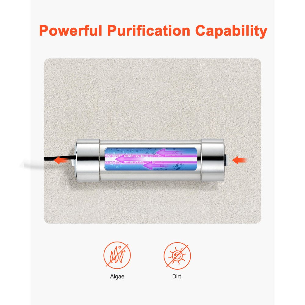VEVOR UV Water Purifier, 8W 1GPM, 110V Versatile Ultraviolet Water Purifier Filter with Stainless Steel Housing, Whole