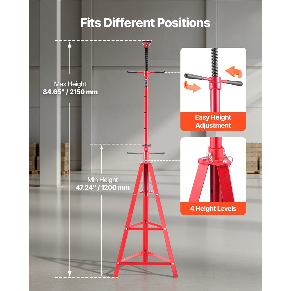 VEVOR Under Hoist Tripod Stand, 2 Ton (4409 lbs) Capacity High Lift Jack Stand Reach Underhoist Support, Lifting from