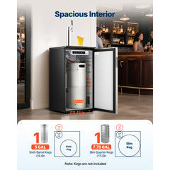 VEVOR Beer Kegerator, Single Tap Commercial Draft Beer Dispenser for D system, Refrigerator With Shelves, Hold 1 Sixth