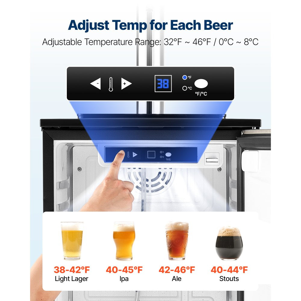 VEVOR Beer Kegerator, Single Tap Commercial Draft Beer Dispenser for D system, Refrigerator With Shelves, Hold 1 Sixth