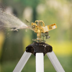VEVOR Impact Sprinkler on Tripod Base, Heavy Duty Tripod Sprinklers with Brass Head & 3/4" Connector, 360 Degree Large