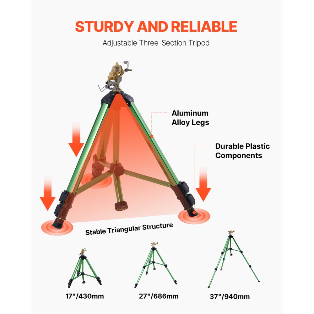 VEVOR Impact Sprinkler on Tripod Base, 2 Packs, Heavy Duty Tripod Sprinklers with Brass Head & 3/4"NH Connector, 360