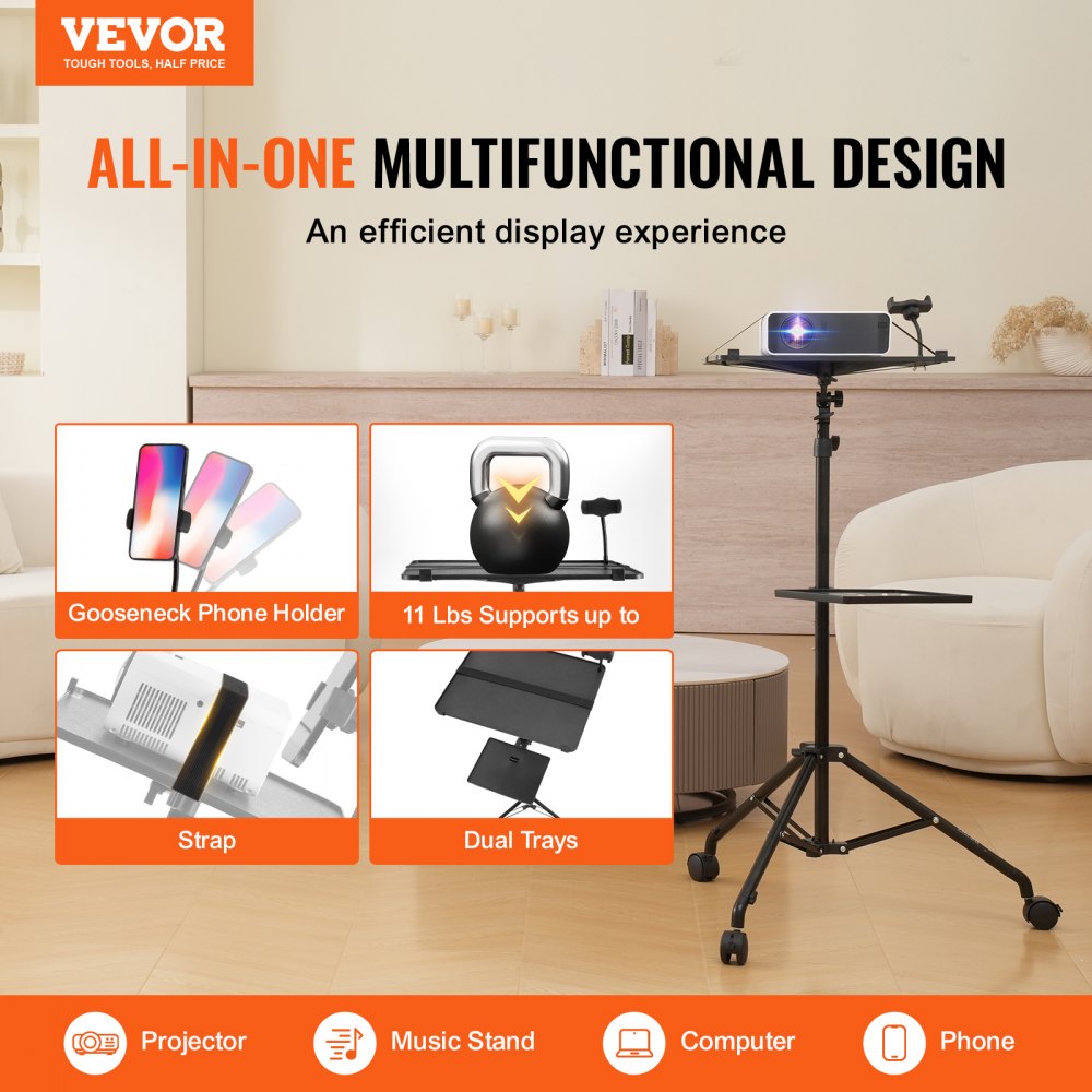 VEVOR Projector Stand with Wheels, Laptop Stand Tripod Adjustable Height from 31.3 to 67.3", Projector Tripod Stand