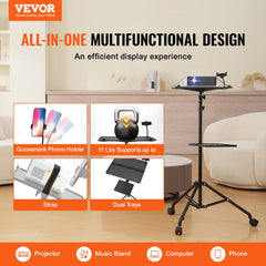 VEVOR Projector Stand with Wheels, Laptop Stand Tripod Adjustable Height from 31.3 to 67.3", Projector Tripod Stand