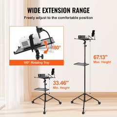 VEVOR Projector Stand with Wheels, Laptop Stand Tripod Adjustable Height from 31.3 to 67.3", Projector Tripod Stand