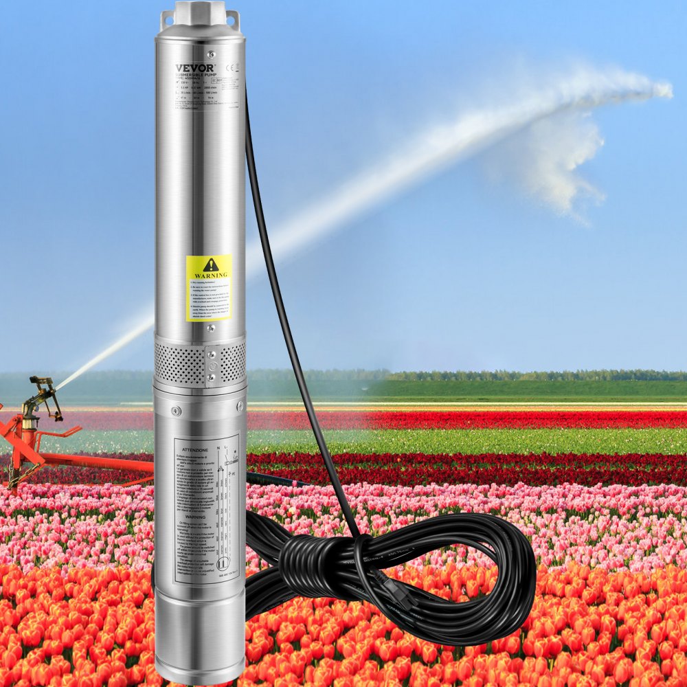 VEVOR Deep Well Submersible Pump, 1.5HP 230V/60Hz, 37gpm 276ft Head, with 33ft Electric Cord, 4" Stainless Steel Water