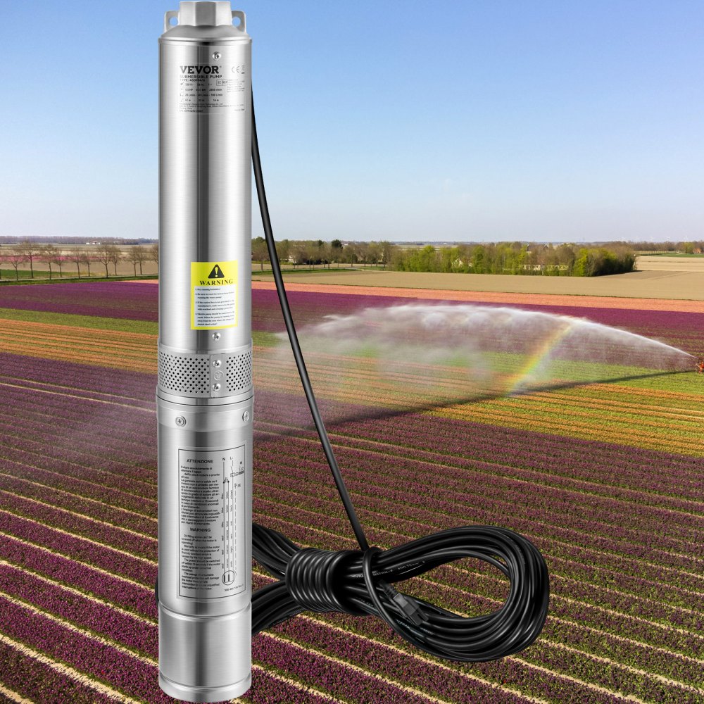 VEVOR Deep Well Submersible Pump, 3HP/2200W 230V/60Hz, 37GPM Flow 640 ft Head, with 33 ft Electric Cord, 4 inch