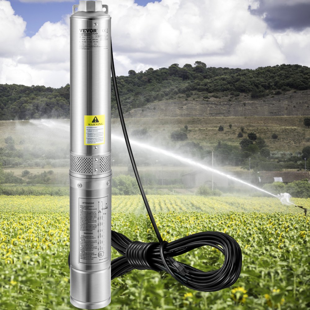 VEVOR Deep Well Submersible Pump, 2HP/1500W 230V/60Hz, 37GPM Flow 427 ft Head, with 33 ft Electric Cord, 4 inch