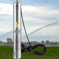 VEVOR Deep Well Submersible Pump, 1HP 230V/60Hz, 37gpm Flow 207ft Head, with 33ft Electric Cord, 4" Stainless Steel