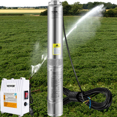 VEVOR Deep Well Submersible Pump, 2HP 230V/60Hz, 37GPM 427 ft Head, with 33 ft Cord & External Control Box, 4 inch